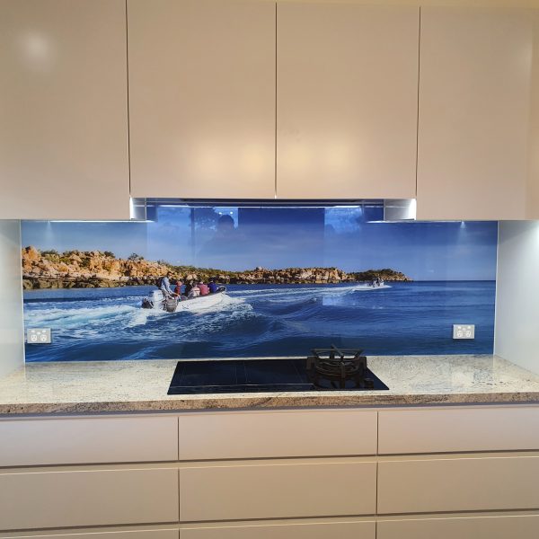 printed glass splashback - ocean photo